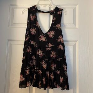Black floral top with vneck and low back details